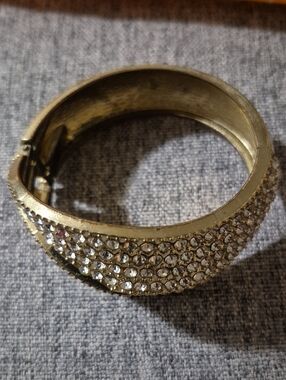 Gold-Tone Crystal Pavé Hinged Bangle Bracelet